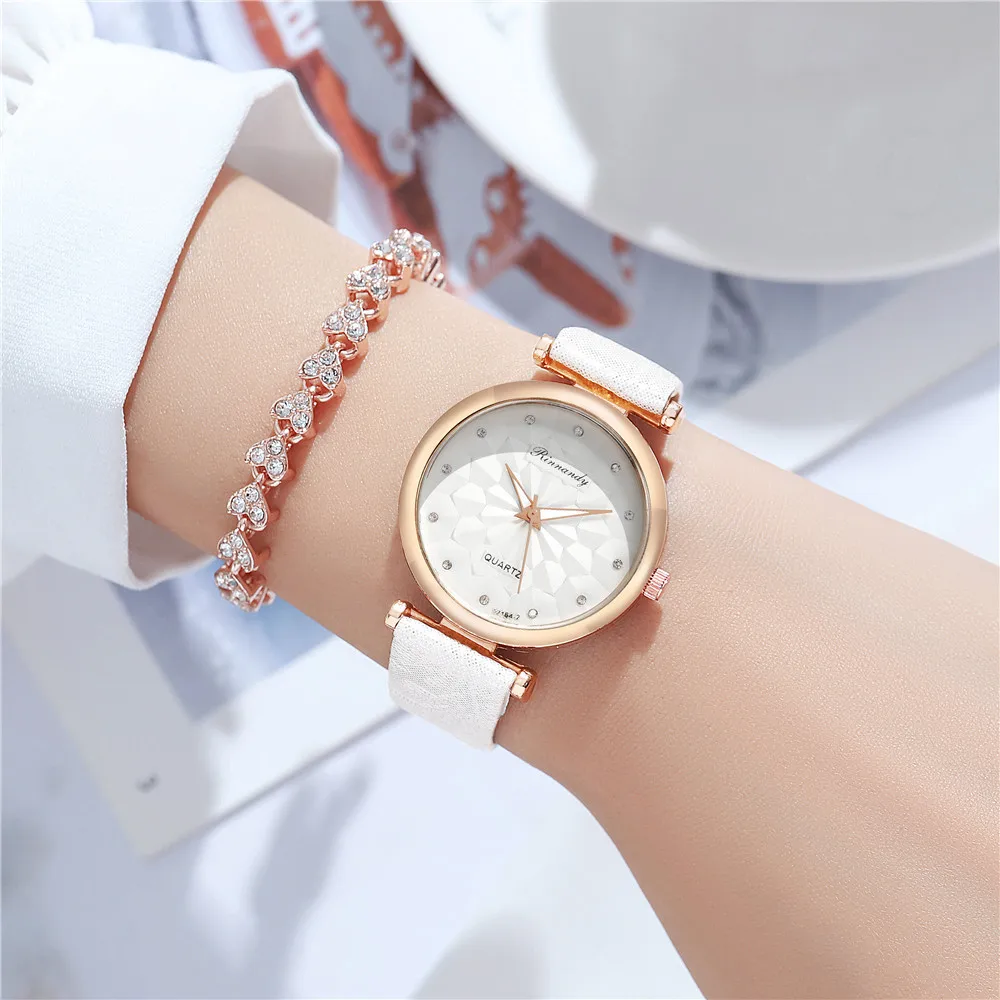 

Trend Cute flower grain quartz watch female fashion temperament sweet women printed belt watch 2pcs