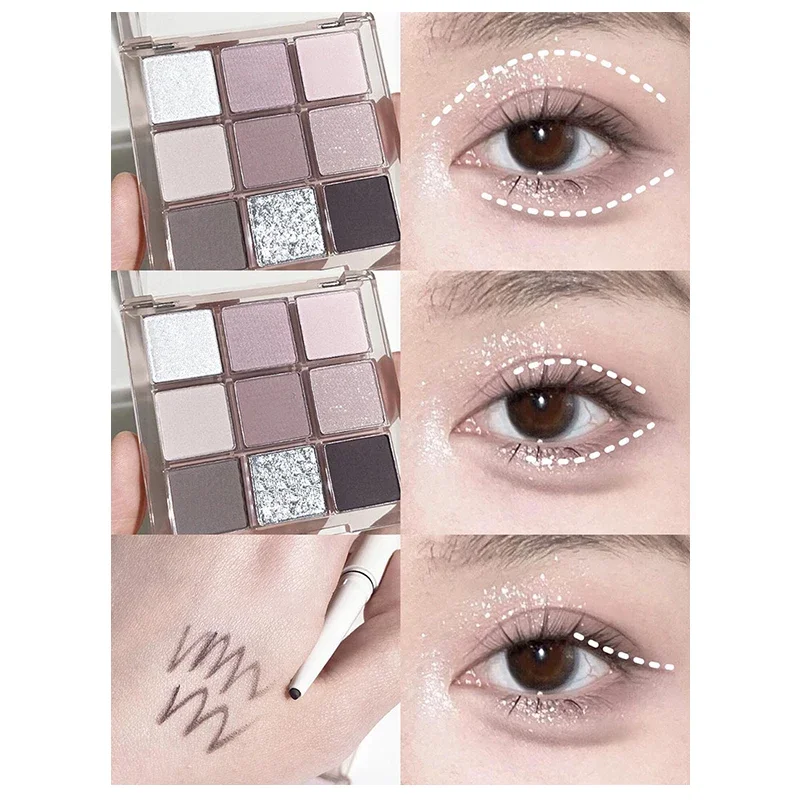 Dikalu 9-color New Korean Eyeshadow Palette Tray Pure Sweet Cool Ash Crushed Diamond Smoked Eye Shadow Plate Women's Makeup