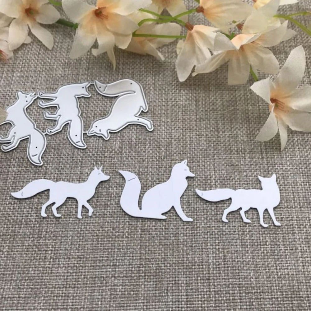 3Pcs Fox decoration Metal Cutting Dies Stencils Die Cut for DIY Scrapbooking Album Paper Card Embossing