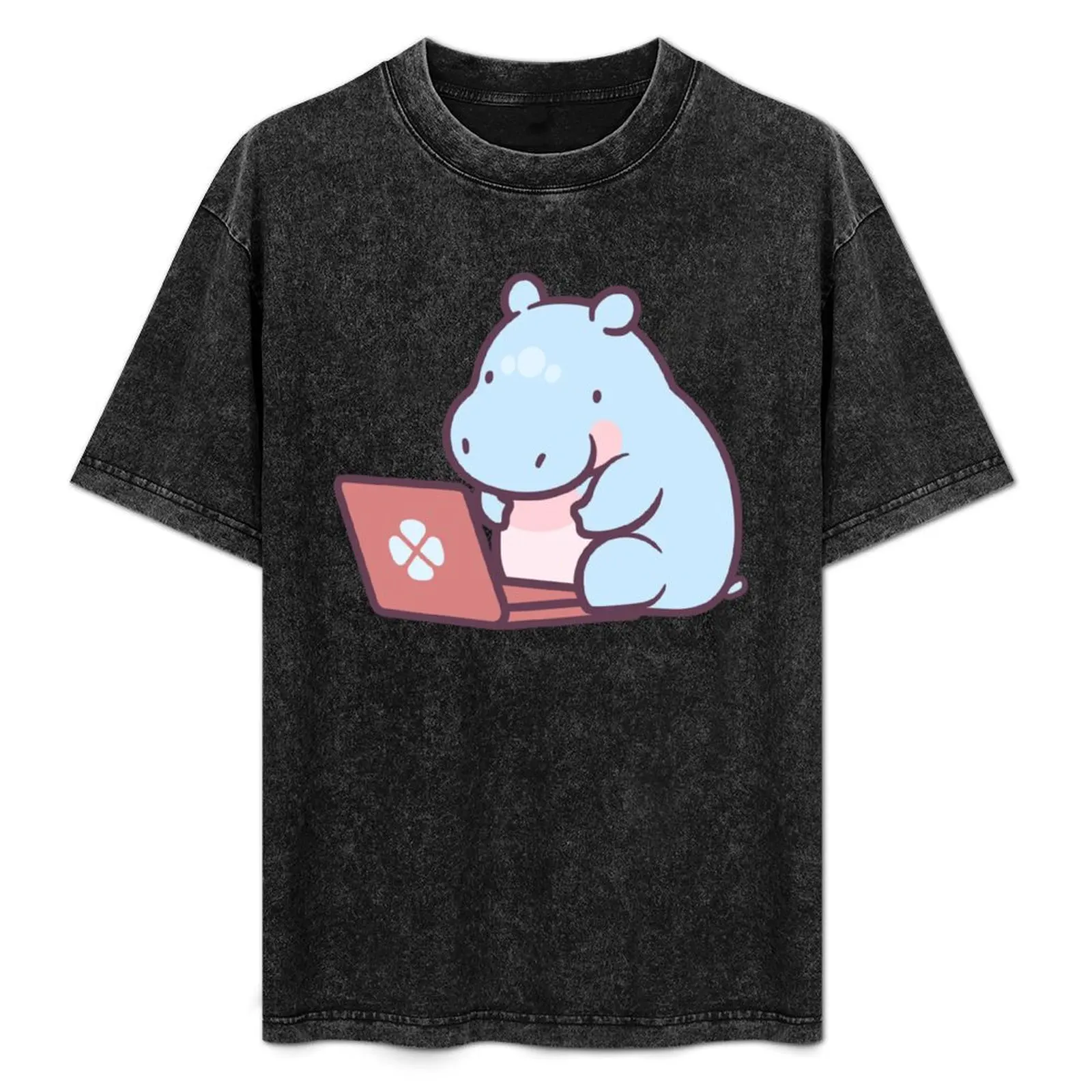 

Cute Cartoon Baby Hippo Laptop T-Shirt animal prinfor boys custom shirt mens t shirt graphic