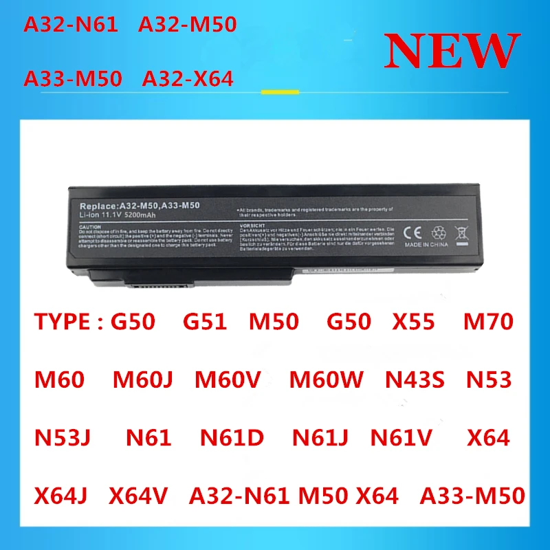 

A32-M50 Laptop Battery for For ASUS N53 N53J N53JF N53JG N53JL N53JN N53JQ N53S N53SV X64 X64J X64JA X64JQ X64JV X64V X64VG