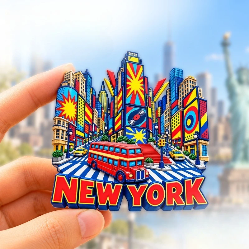 New York Colorful Buildings Fridge Magnet - Vibrant 3D American Souvenir Unique Urban Gift for Travel & City Decor