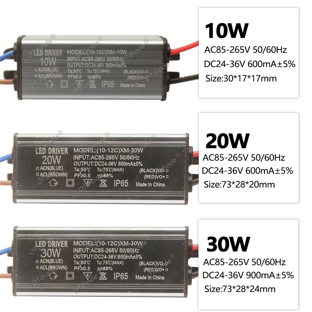 LED Driver 10W 20W 30W50W 70W 80W100W Adapter Transformer AC85V-265V to DC24-36V IP65 Power Supply 300mA 600mA900mA 1500/2100mA