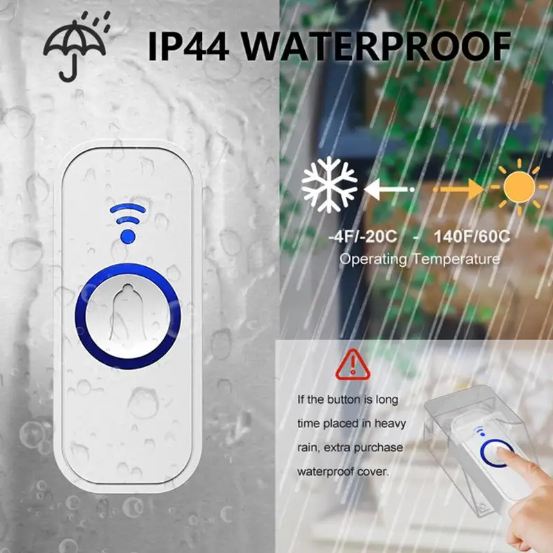 Bel pintu nirkabel, Kit bel pintu tahan air, penerima bel pintu nirkabel dan pemancar dengan 58 lonceng berbeda