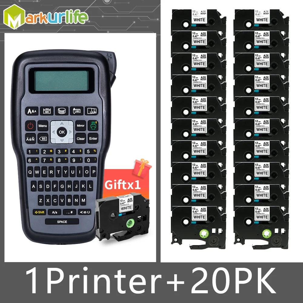E1000 Label Printer+10PK Tape  Portable Handheld Labeling Machine QWERTY Keyboard Industrial  Compatible for Brother TZe-231 221