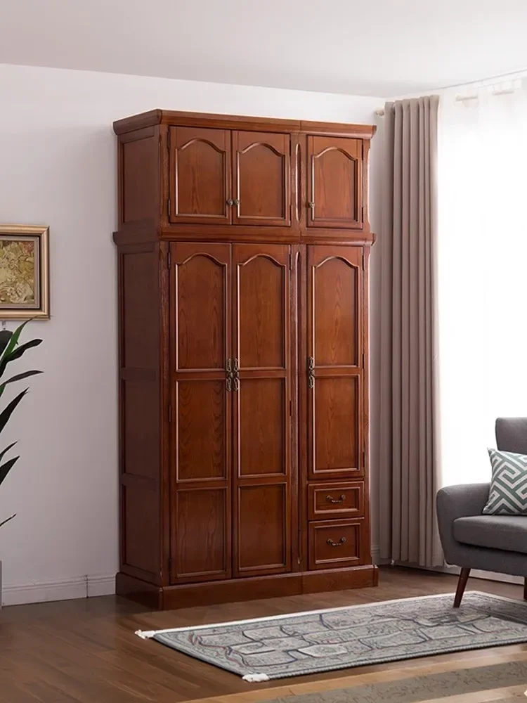 American Solid Wood Bedroom Strong And Durable Wardrobe Advanced Storage Layered Three-door WardrobeX8