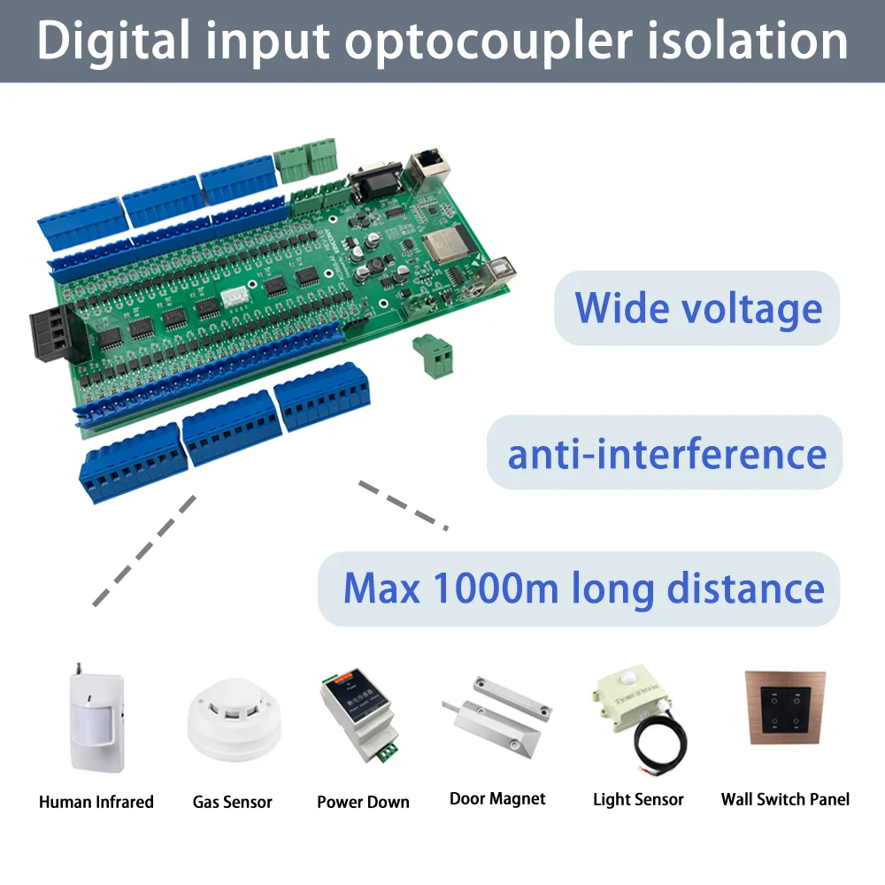 KC868-AI Ethernet Wifi RS232 RS485 ESP32 48CH modulo di ingresso contatto a secco IR RF ESPhome Home Assistant Tasmota fai da te