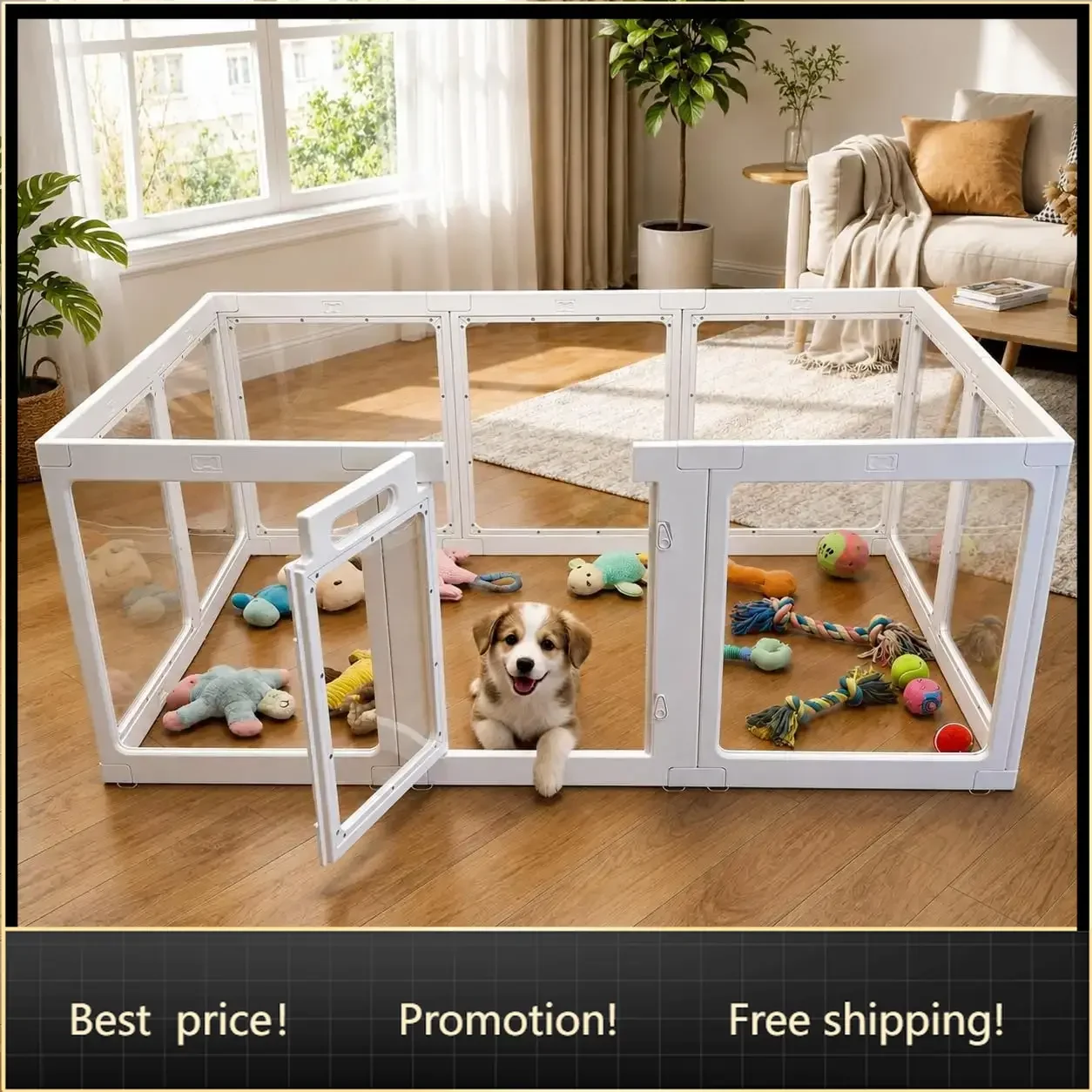 Transparent Indoor Dog Playpen with Safety Lock, Indoor Dog Fence for Small & Medium Pets | Secure, Stylish, Easy Clean Play