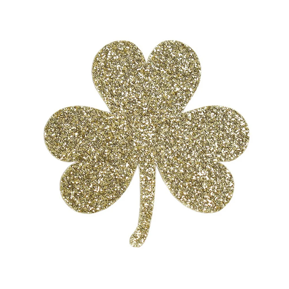 

6pcs Four Leaf Clover Patch Iron On Sewing Diy Applique Patches For Clothing Hats Bags Jackets Decor Green Glitter Fabric