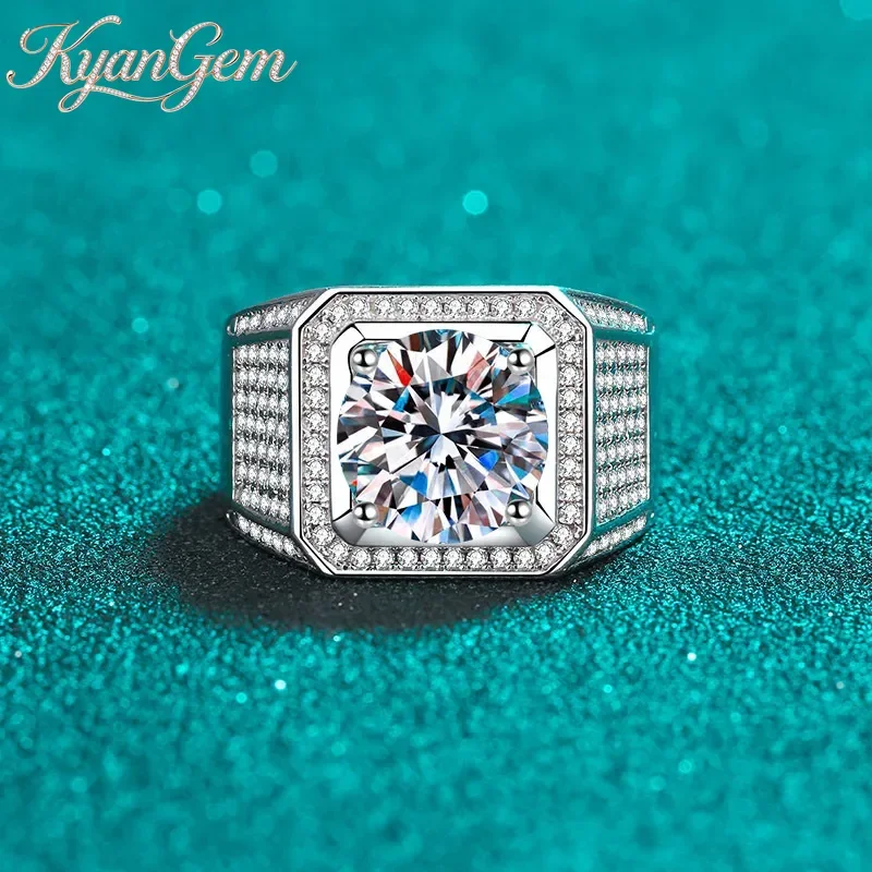 

KyanGem 18K Gold Men's Ring Moissanite Domineering Men's Ring Pt950 Platinum, Elegant Holiday Gift for Boyfriends Father