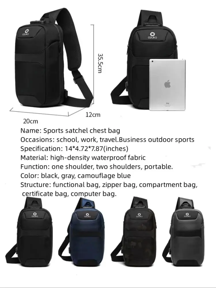 New Anti-theft Chest Bag Sports Outdoor Waterproof Satchel Knight Bag Student Bag Fashion Man Business Bag