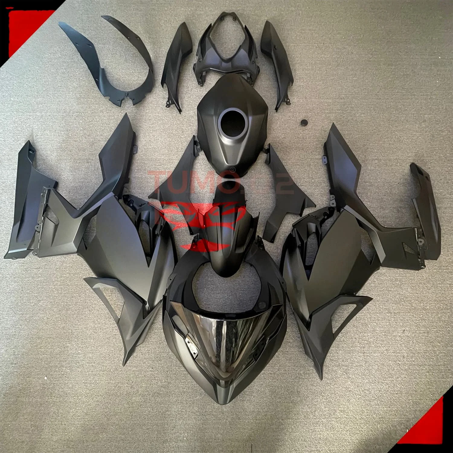 Suitable for Kawasaki Ninja 400 ninja 18-22 year old diffuser print pattern frosted black motorcycle fairing