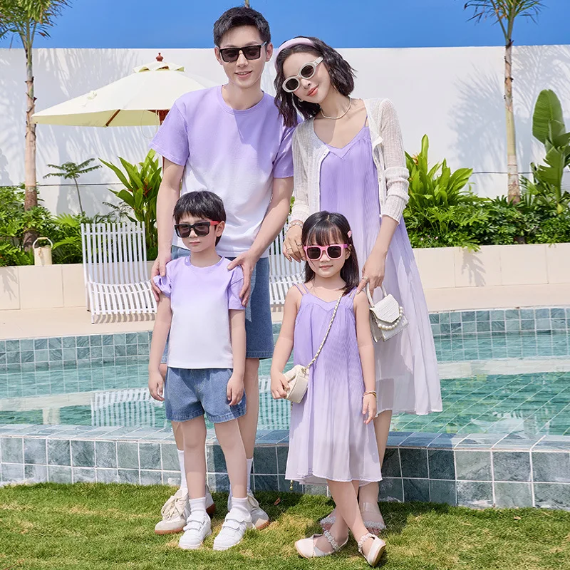 

Vacation Couple Family Matching Clothes Mom Daughter Holiday Dress Floral Dad Son T Shirt Summer Parent-child Pair Look Outfit