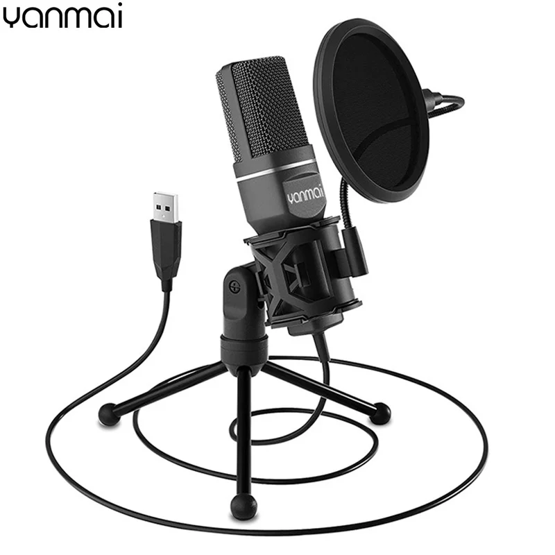 USB-микрофон YANMAI, кардиоидный конденсаторный микрофон, внешний микрофон с подставкой для потоковой передачи, для ноутбука, настольного ПК