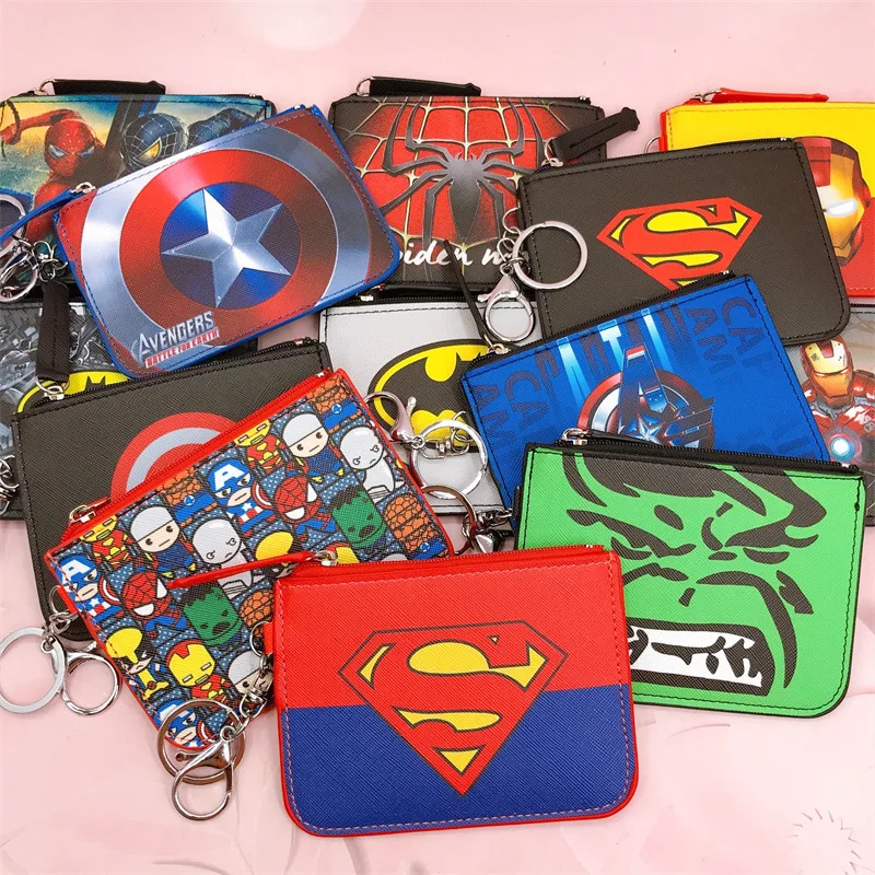 Superhero Spider-Man Batman Captain Vengeance Card Holder Badge with Key Ring Coin Card Holder Wallet Purse