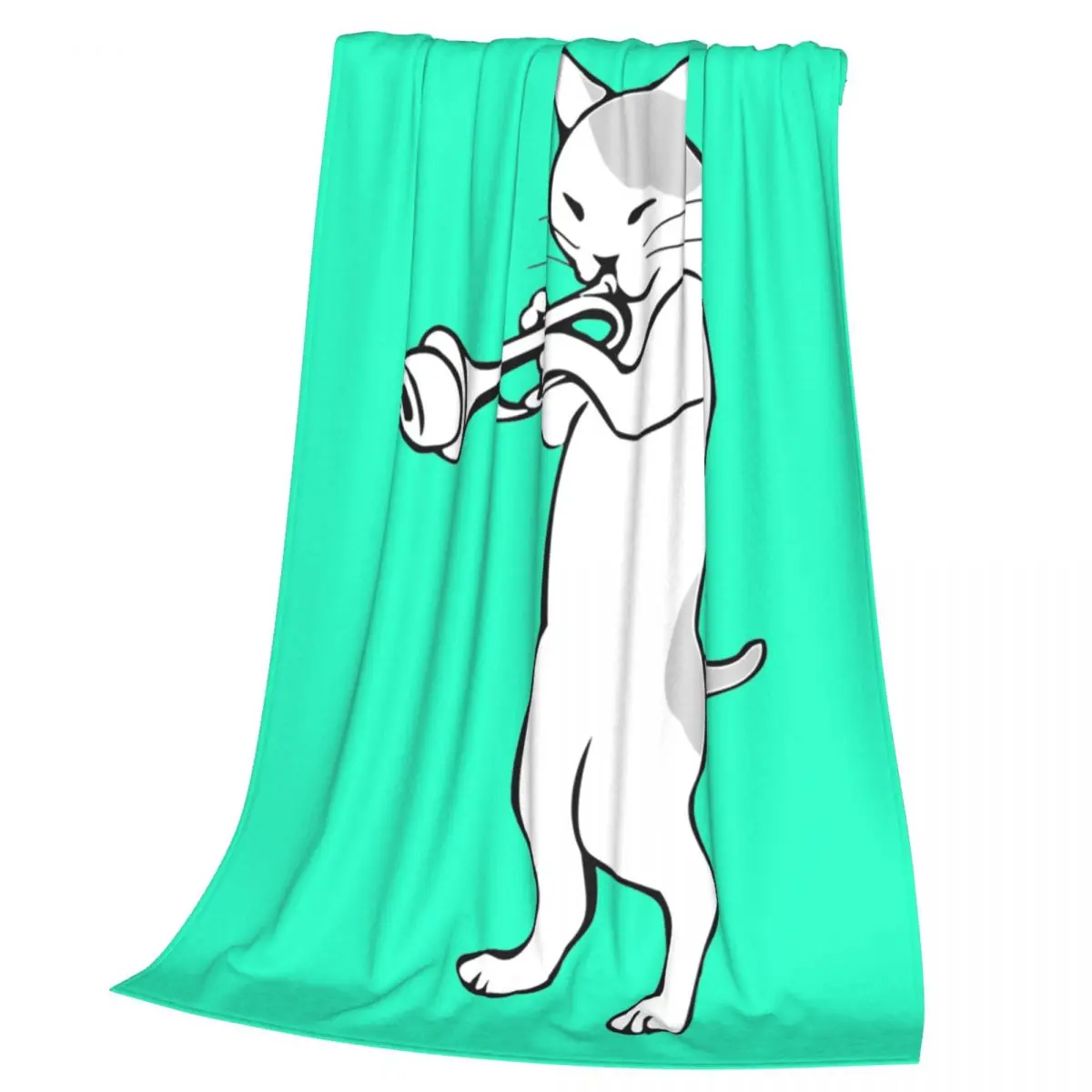 Cat Trumpet Player Straight Mute Wah Wah Funny Trumpet Blankets Soft Warm Flannel Throw Blanket Cover for Bed Travel Home Couch
