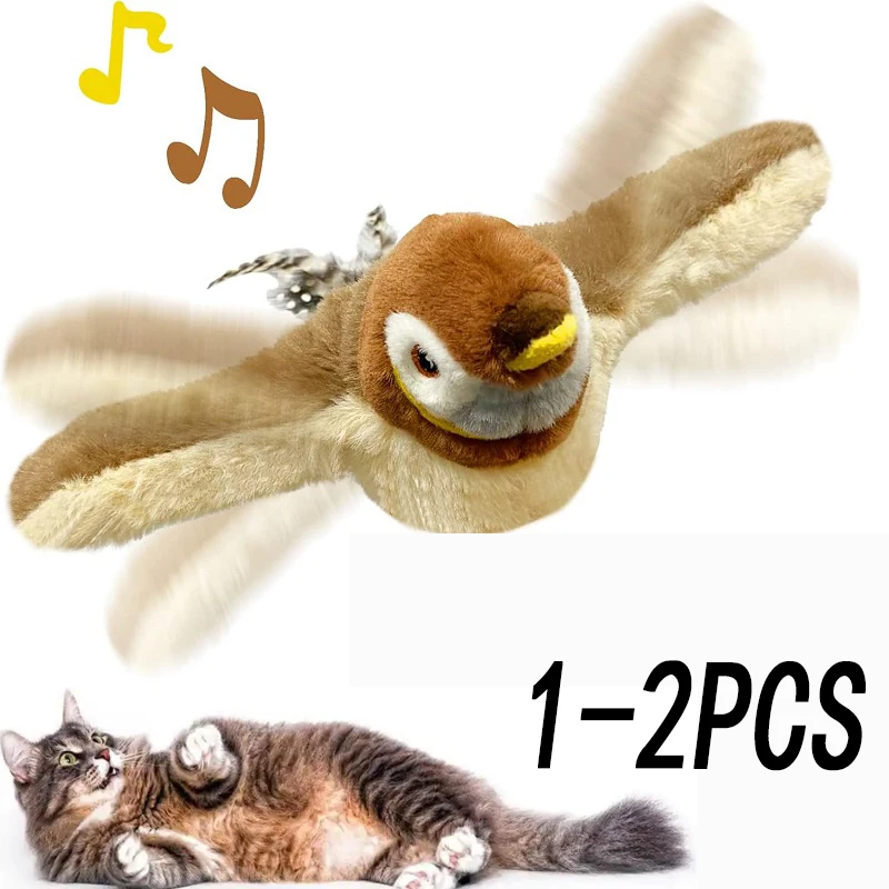 Toy For Cat Bird Rechargeable Electric Flapping Wings Bird Cat Toy Sound Chirping Bird Catnip Touch Activated Plush Toy