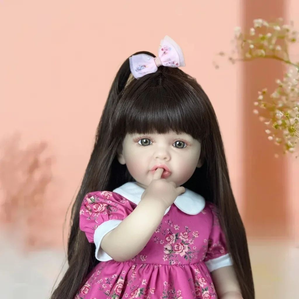 

55cm Full Body Vinyl Reborn Baby Girl Lifelike Long Hair Princess Newborn Toddler Art Bebe Bath Toy Birthday Gifts for Child