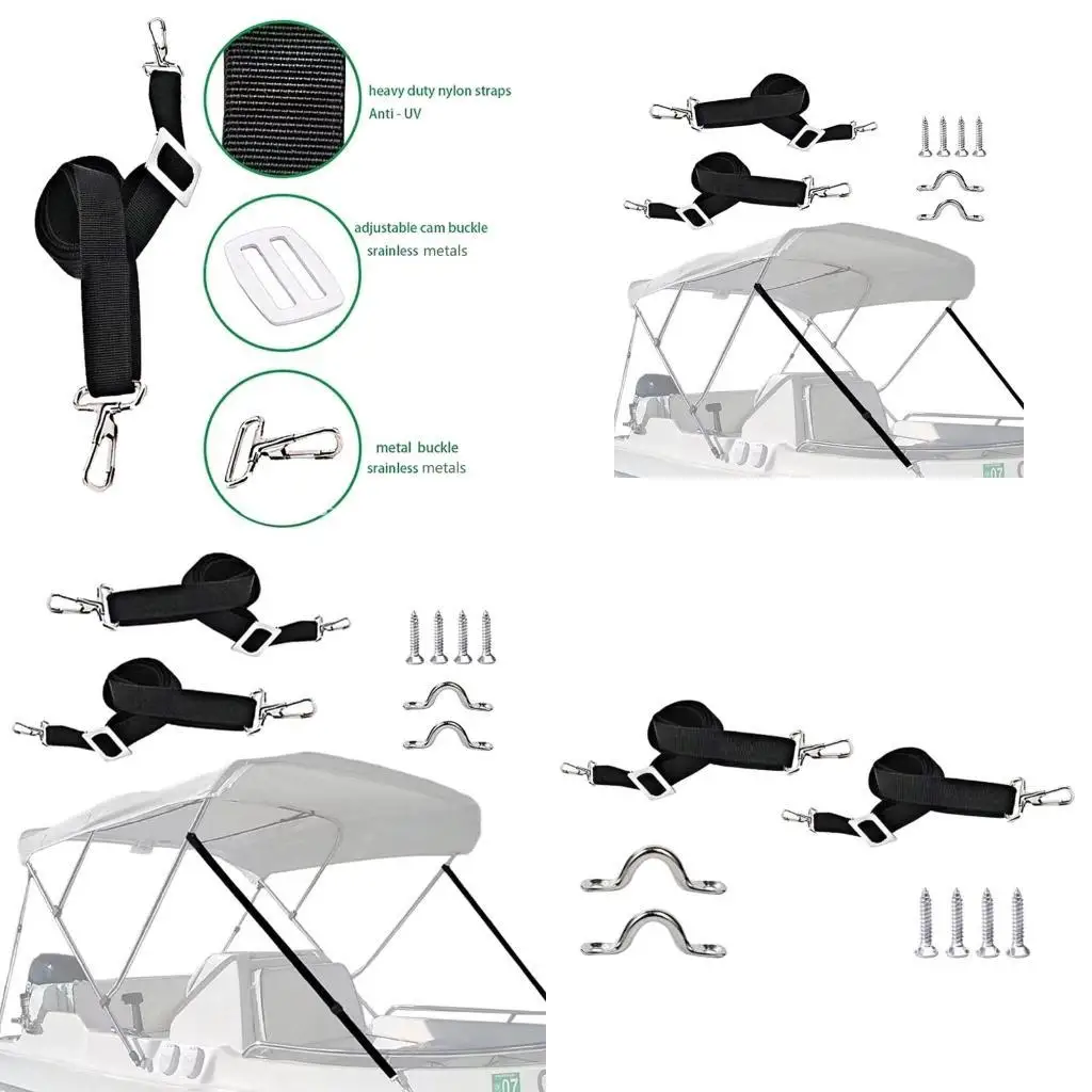 Correa superior Bimini ajustable, correas para los ojos con bucles, gancho a presión, Hardware de acero inoxidable, correa superior para barco para dosel y canoa