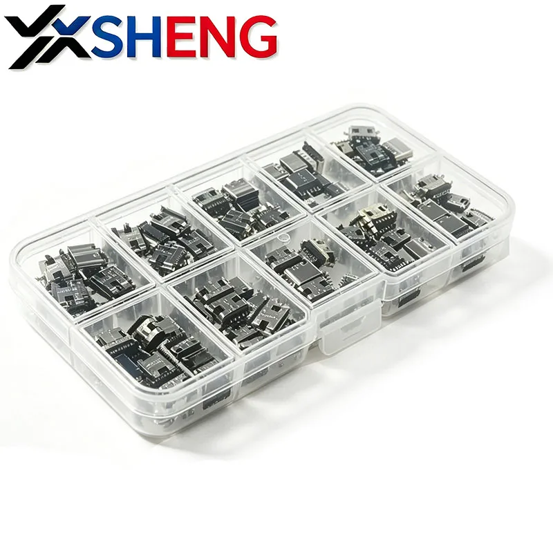 100PCS/Box Type C USB Charging Jack Welding Connector USB-C Socket For Mobile Phone PCB DIY Repair KIT