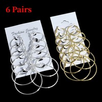 12Pcs/6Pairs Simple Punk Hoop Earrings Set Big Circle Earrings for Women Girls Ear Hoop Earring Oversized Jewelry Accessories