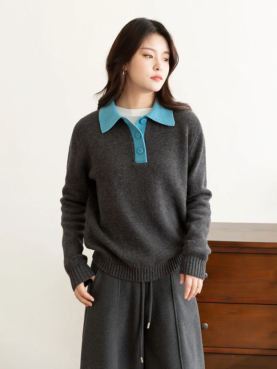 

100% шерстяной свитер унисекс в корейском стиле, свободный крой, универсальный, повседневный, с длинным рукавом