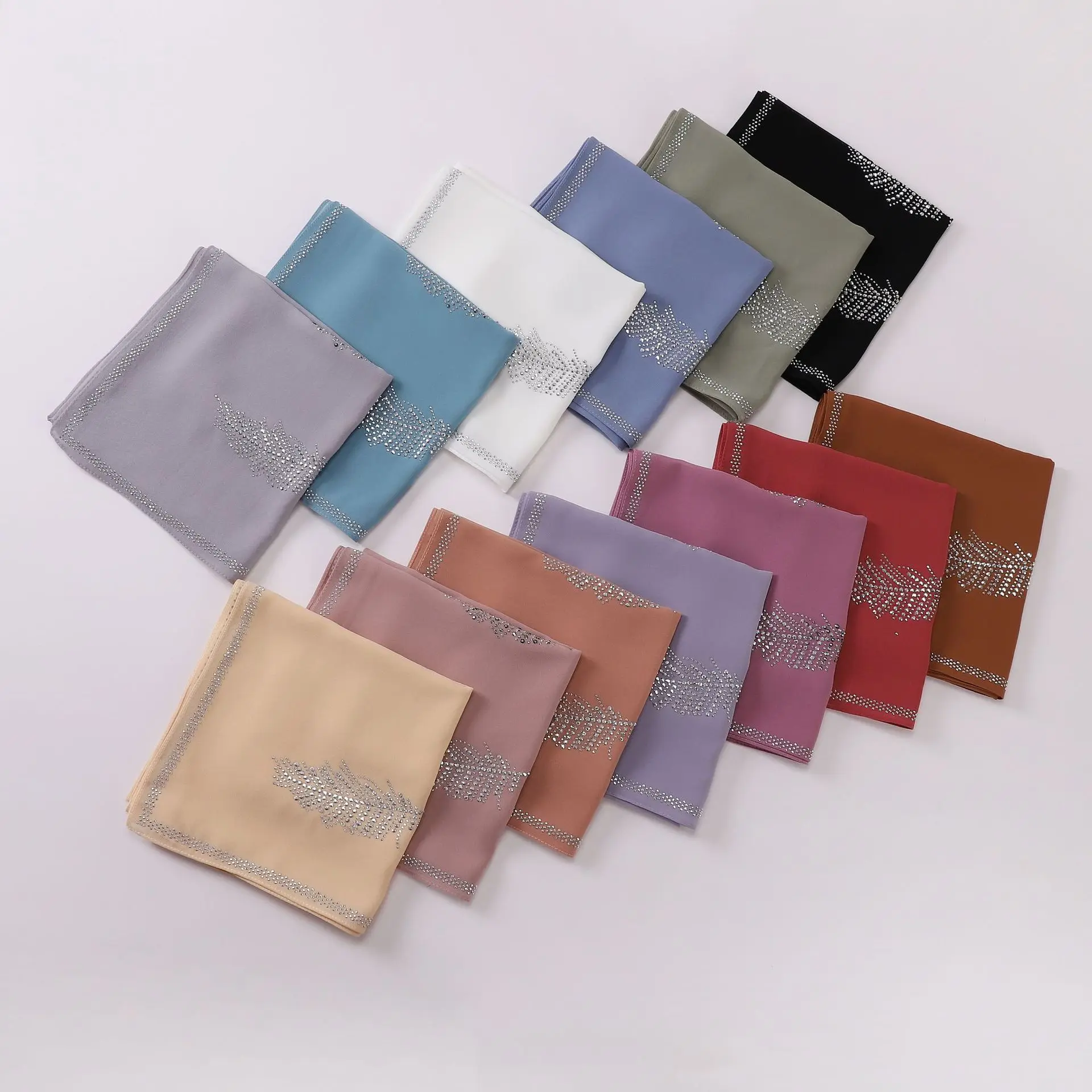 90 سنتيمتر الفاخرة حجر الراين ريشة مربع فقاعة الشيفون الحجاب الفوري شالات سيدة عالية الجودة التفاف Bufandas رمضان مسلم Sjaal #5