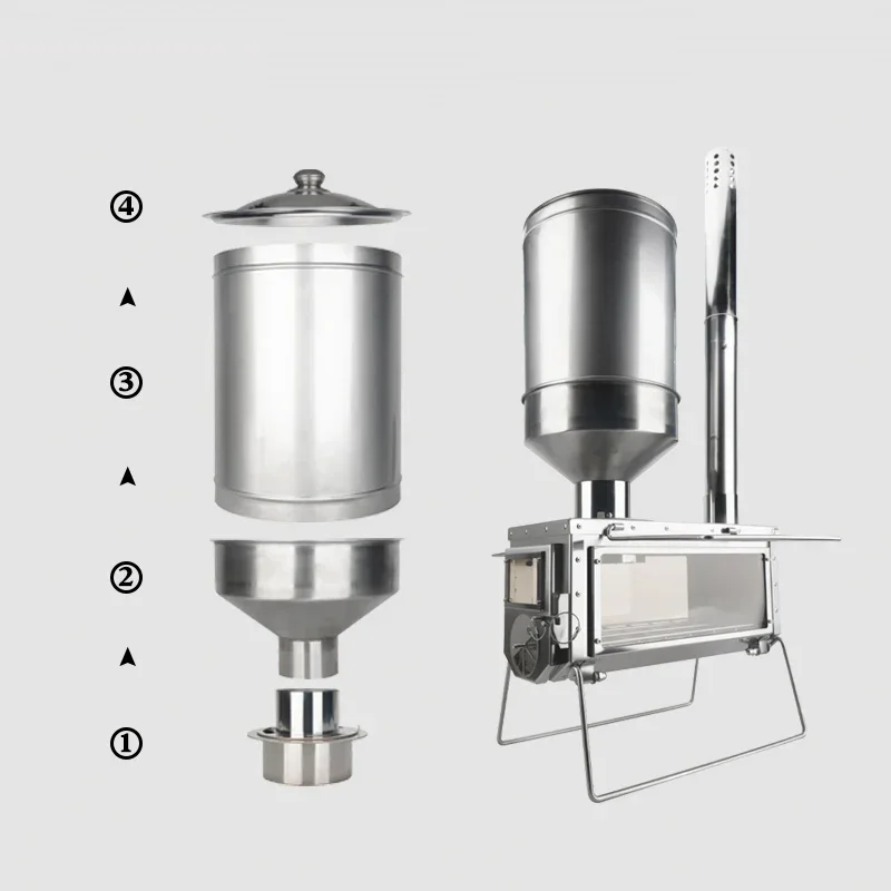 Fogão a lenha portátil para acampamento ao ar livre, granular Fuel Bunker, aumentar a combustão, carga completa, 10kg turbina, tendas aquecedor, queimador