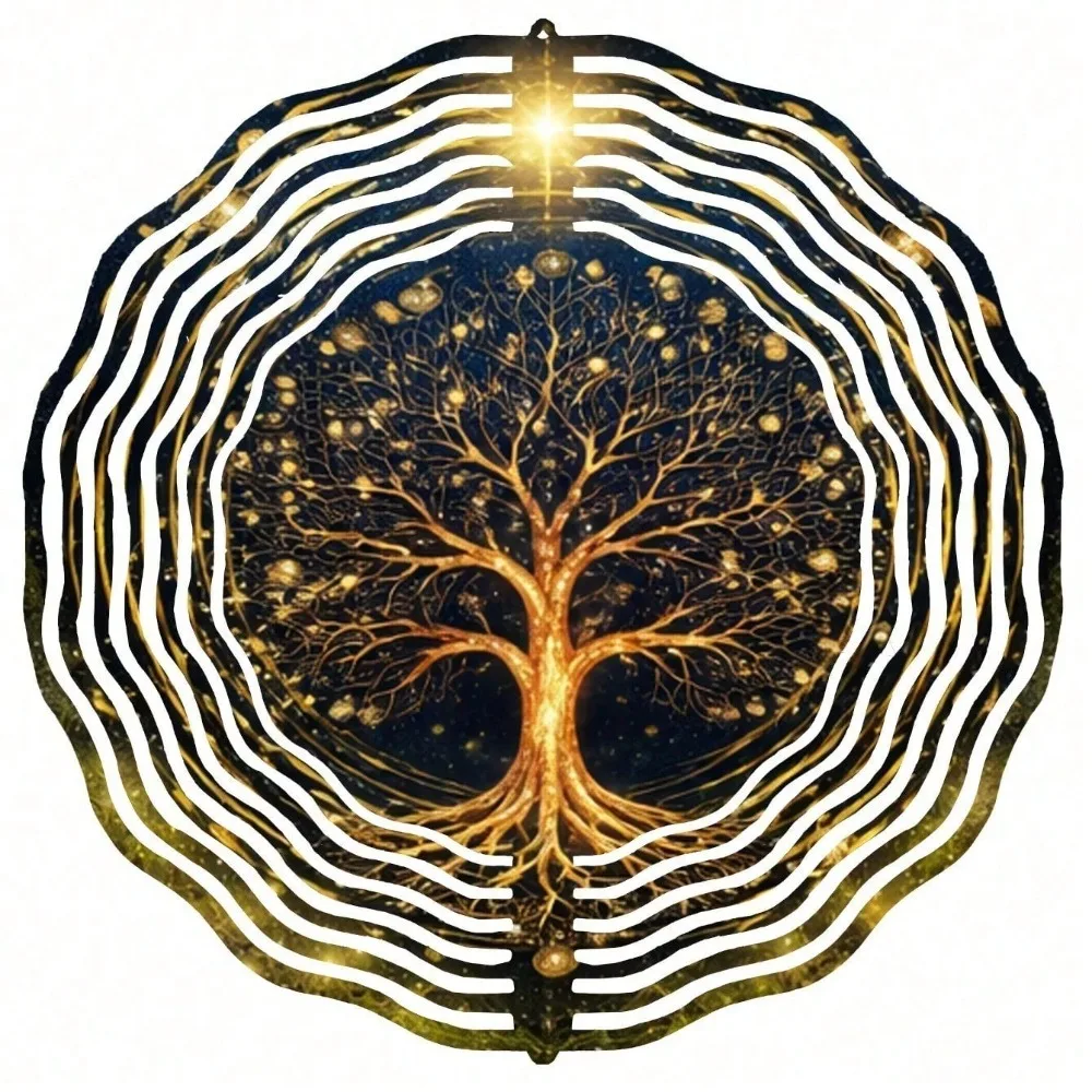 CIFBUY Metal Wind Chimes Tree Of Life 360 Degree Rotatable Waterproof Art Ornament Indoor Outdoor Garden Home Hanging Decor
