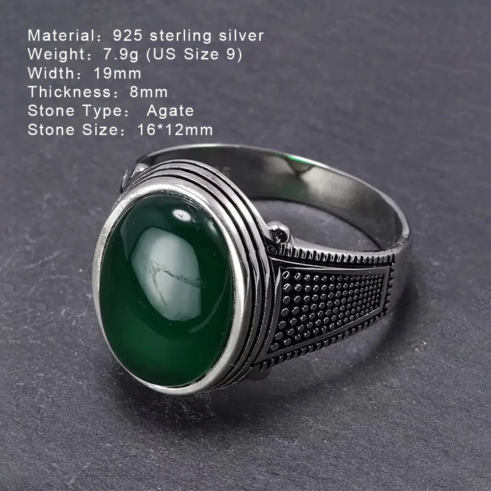 Guaranteed 925 Sterling Silver Rings Antique Men's Turkey Rings With Stones Natural Onyx Multi Colors Turkish Jewelry Ringen