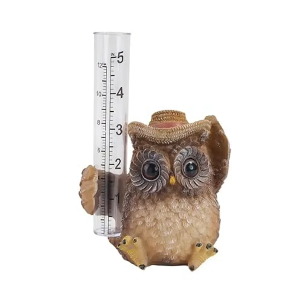 Decorative Owl Rain Gauge in Resin Weather Resistant Design for Garden Use Accurate Measurement Tool for Rainfall