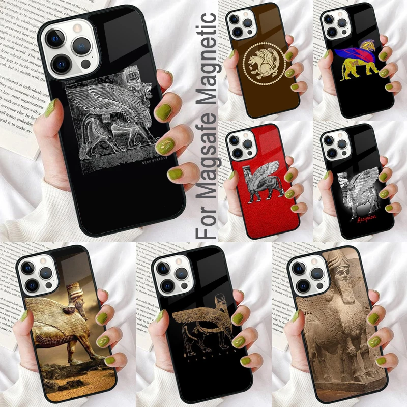 Lamassu Assyrian Winged Lion Magnetic Soft Phone Case for iPhone 16 Promax 15 Pro 13 14 Plus 11 12 Mini MagSafe Coque