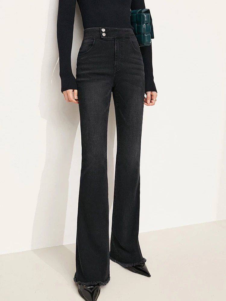 AMII جينز للمرأة 2025 شتاء جديد سليم صالح دافئ متعدد الاستخدامات متوهج السراويل بسيطة ركاب عادية امرأة بنطلون 12344022 #1