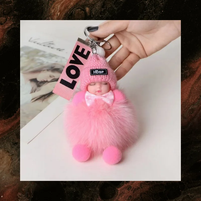 พวงกุญแจน่ารักปุยตุ๊กตาพวงกุญแจตุ๊กตาสาวกระเป๋าพวงกุญแจรถพวงกุญแจของขวัญตกแต่งที่มีเสน่ห์