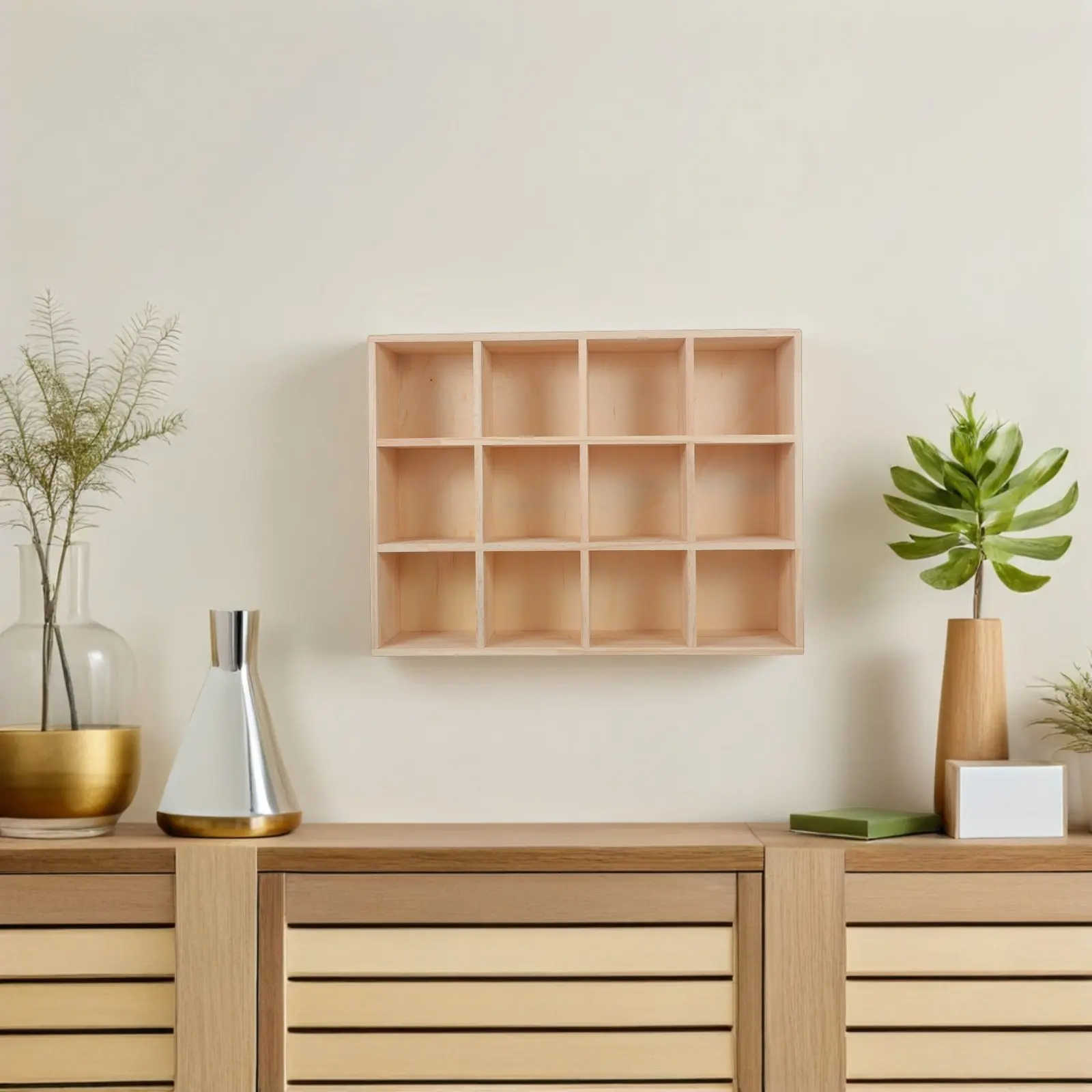 

Настенная полка для мелочей - деревянная полка с 12 отделениями - настенный органайзер для хранения коллекционных предметов и кружек, деревянный органайзер в деревенском стиле