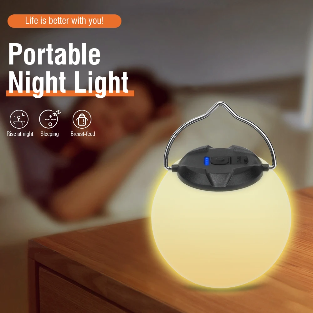 BORUIT LED Night Light Hangable Ball Tent Camping Lamp Warm Light For Outdoor Garden 18650 USB Rechargeable Waterproof Lantern