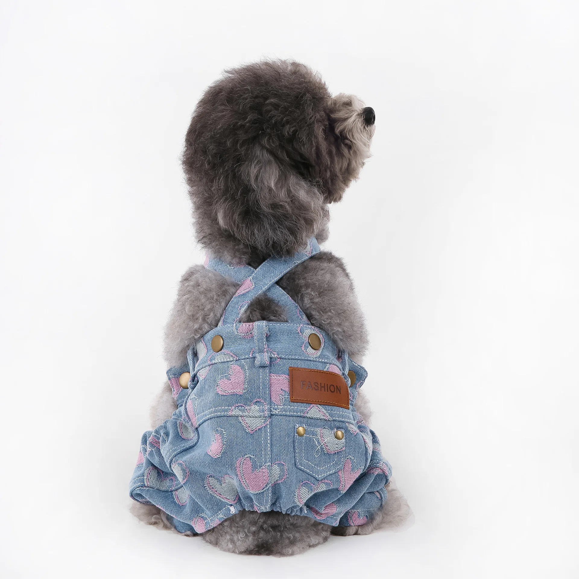 

Love-Themed Embroidery Design Comfortable Pet Jeans For Small Dogs Terriers Beagles, Poodles Maltese Belted Pants