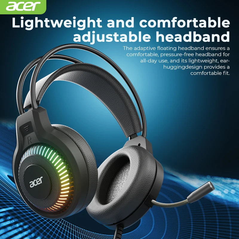 سماعات أذن سلكية بإضاءة رائعة RGB، سماعات أذن منخفضة الكمون مع ميكروفون، سماعات أذن مريحة قابلة للتنفس، تأثيرات صوتية محيطة للعبة #3