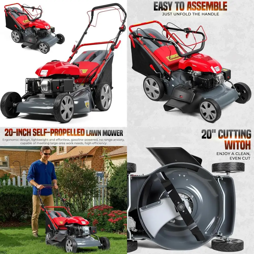 جزازة عشب غاز 3 في 1 ذاتية الدفع مع محرك تبريد الهواء 173cc OHV، 20 سطح فولاذي، 8 تعديلات الارتفاع، كيس عشب 60 لتر #1