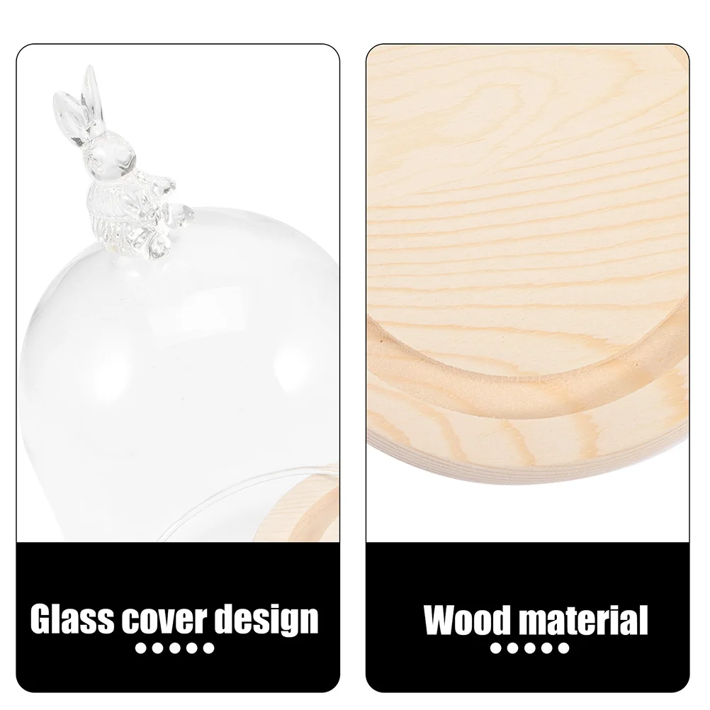 

1 set Rabbit Shape Glass Cover With Wooden Base Display Plate For Preserved Flowers Cake Decor Household Flower Arrangements