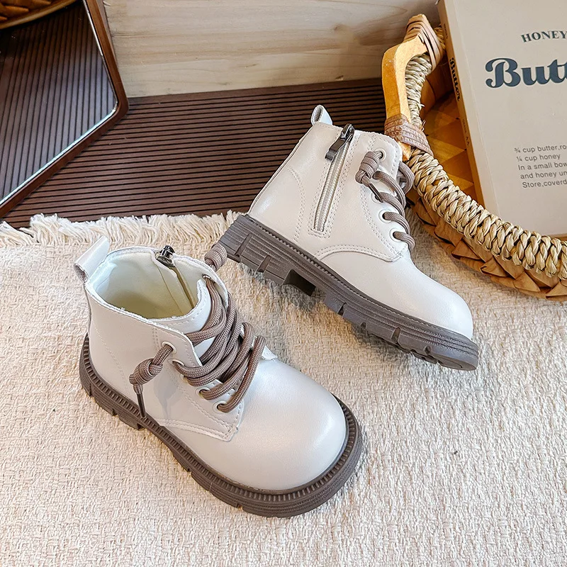 Girls Fashion Ankle Boots Kids Autumn Side Zipper Booties PU Leather Non-Slip Rubber Sole Outdoor Boots for Litter & Big Girls