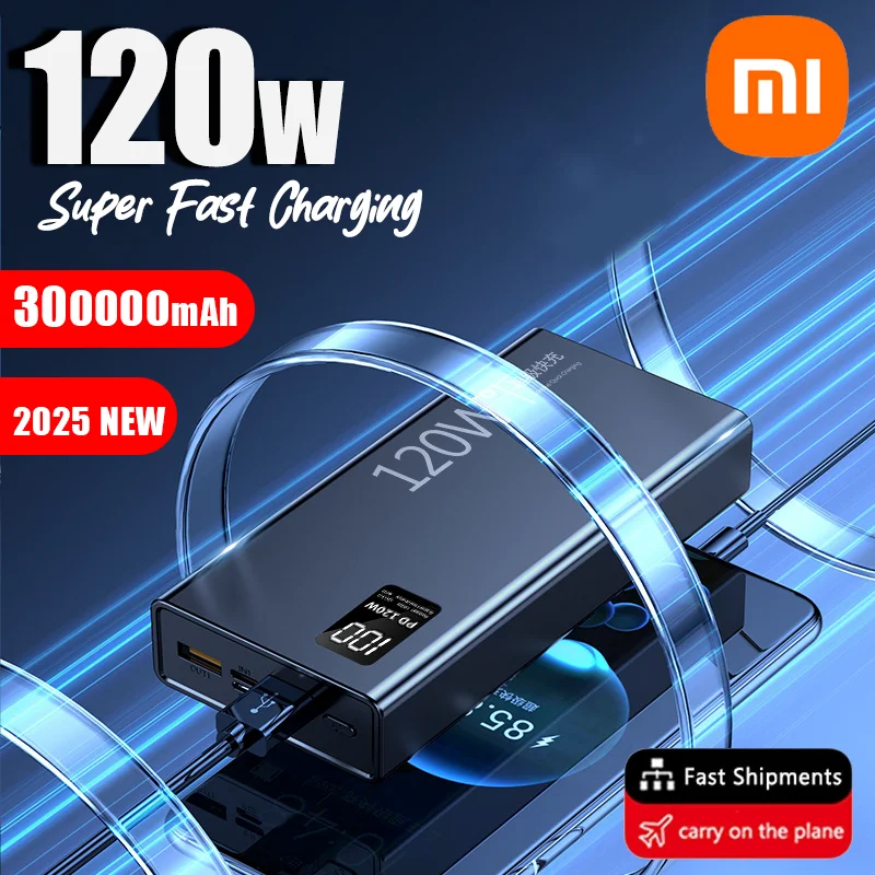 Xiaomi 300000 High Capacity Power Bank 120W Fast Charging Powerbank Portable Battery Charger For iPhone Samsung Huawei