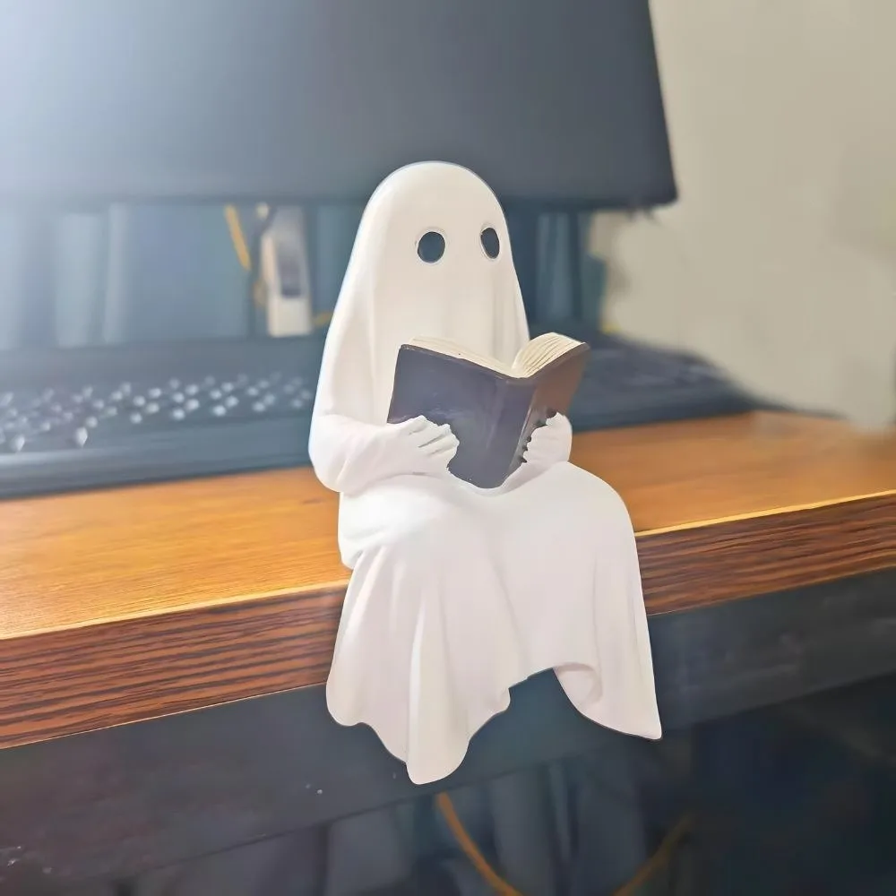 

Cute Ghost Reading Statue Sitting Reading Book Spooky Ghost Figurine Resin Hand Painted Halloween Ghost Figurine Halloween Decor