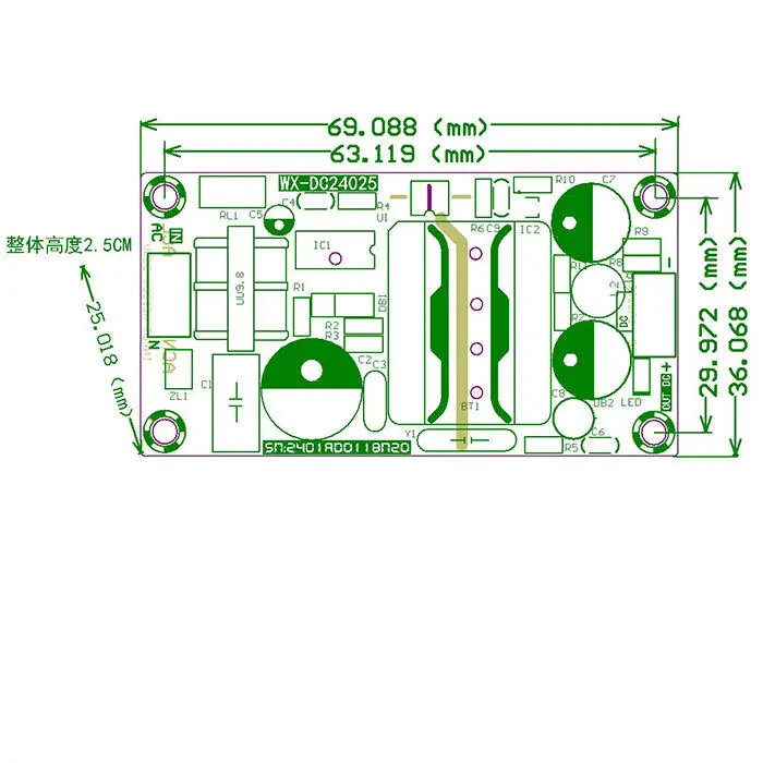 25W AC-DC وحدة محول AC 110V 120v 220V 240v إلى 24V 1A التبديل منخفضة تموج امدادات الطاقة