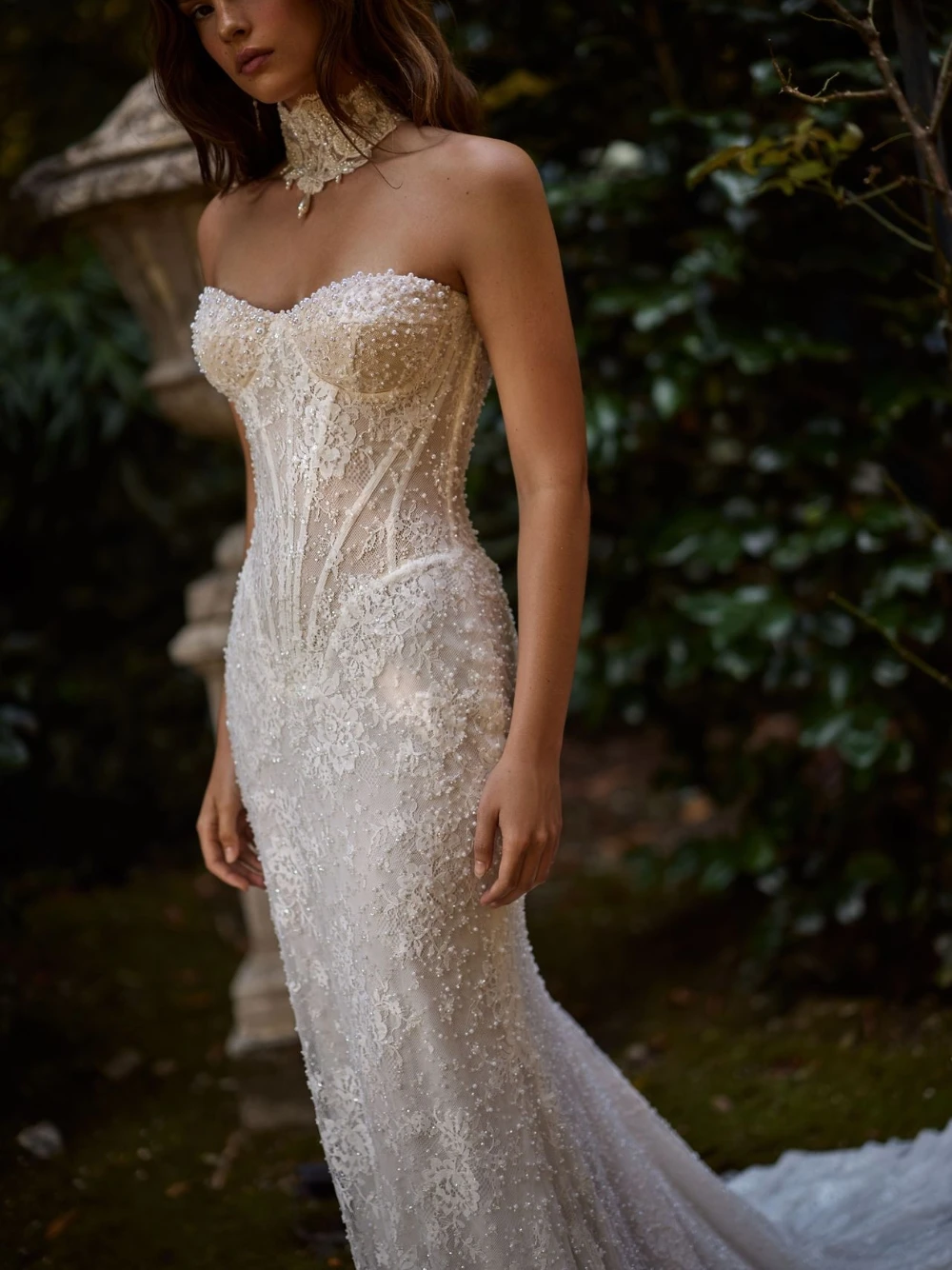 Vestido de casamento sereia de pérolas de luxo, vestido de noiva moderno e deslumbrante 2 em 1, apliques de renda glamourosa, roupa feminina personalizada