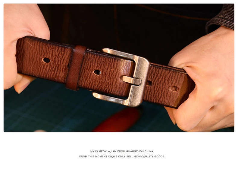 MEDYLA Herrengürtel Top Leder Lässiger hochwertiger Gürtel Vintage Design Dornschließe Echtledergürtel für Männer Geschenkbox – Detail 5