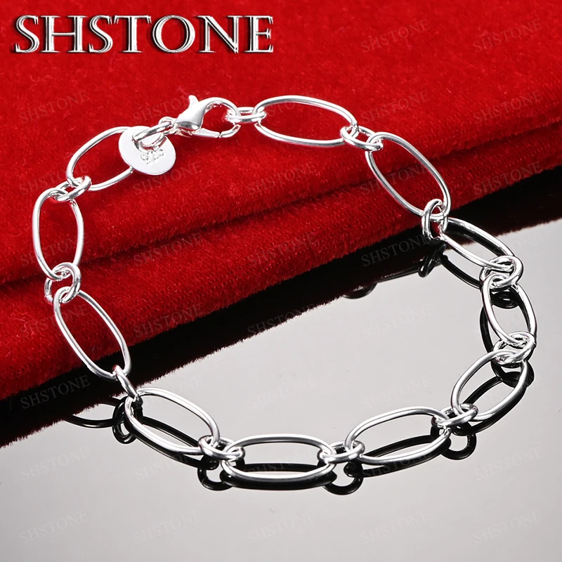 

Fashion Simple 925 Sterling Silver Oval Chain Bracelet For Men Trendy Jewelry Birthday Christmas Gift Party Jewelry Accessories