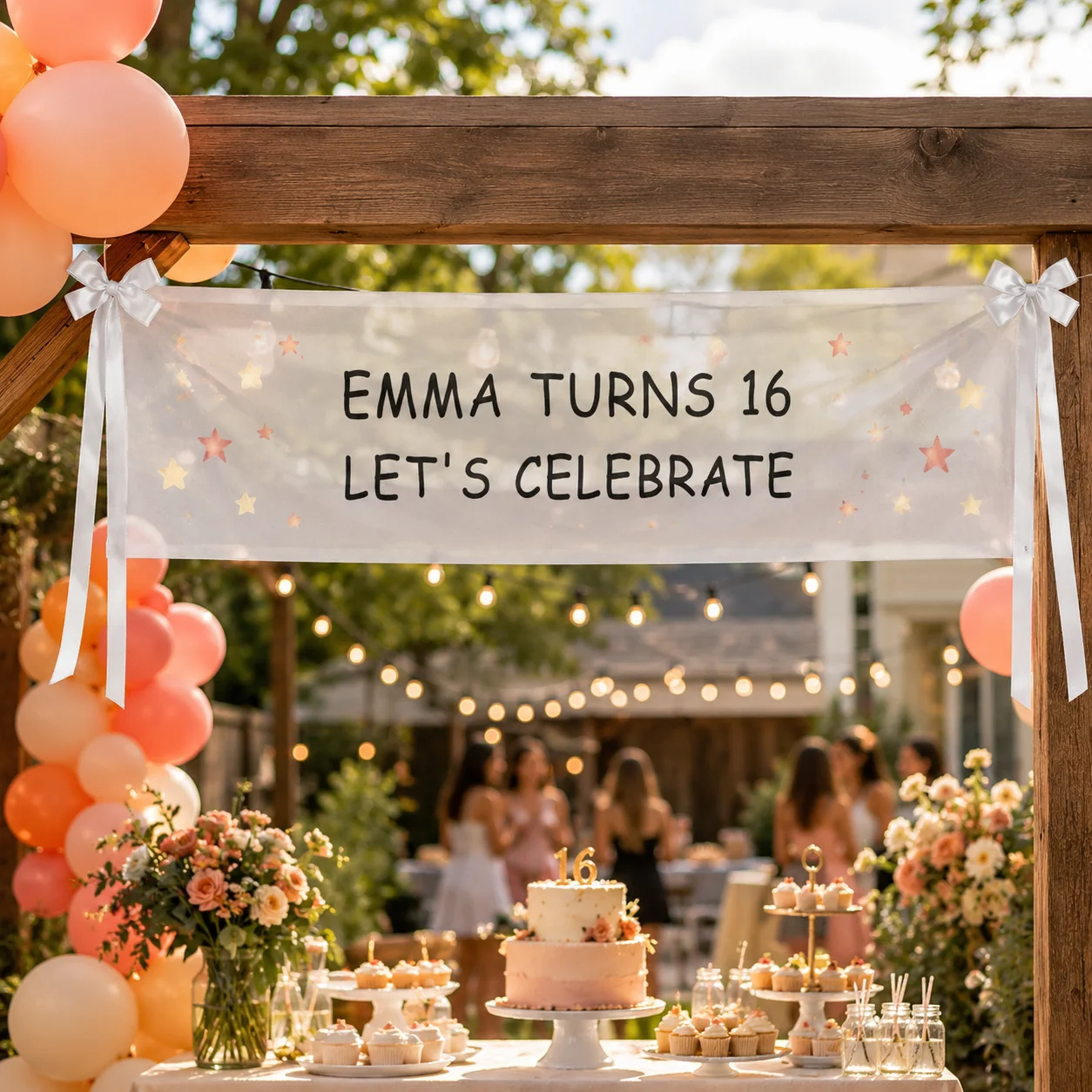Custom Sheer Fabric Banner Personalized Text Name Transparent Organza Banner for Wedding Baby Shower Graduation Birthday Party