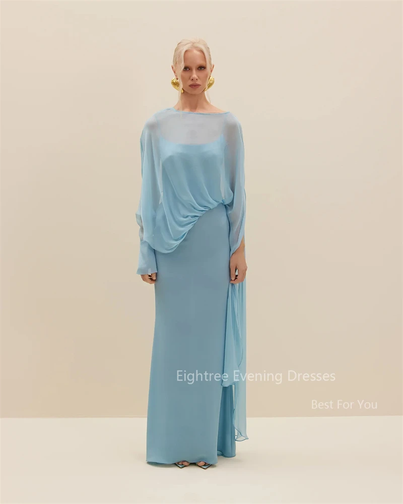 Eightree Chic Sky Blue Saudi Arabia Evening Party Dress Straight Chiffon Prom Dress vestidos de gala Formal Occasion Gowns Dubai