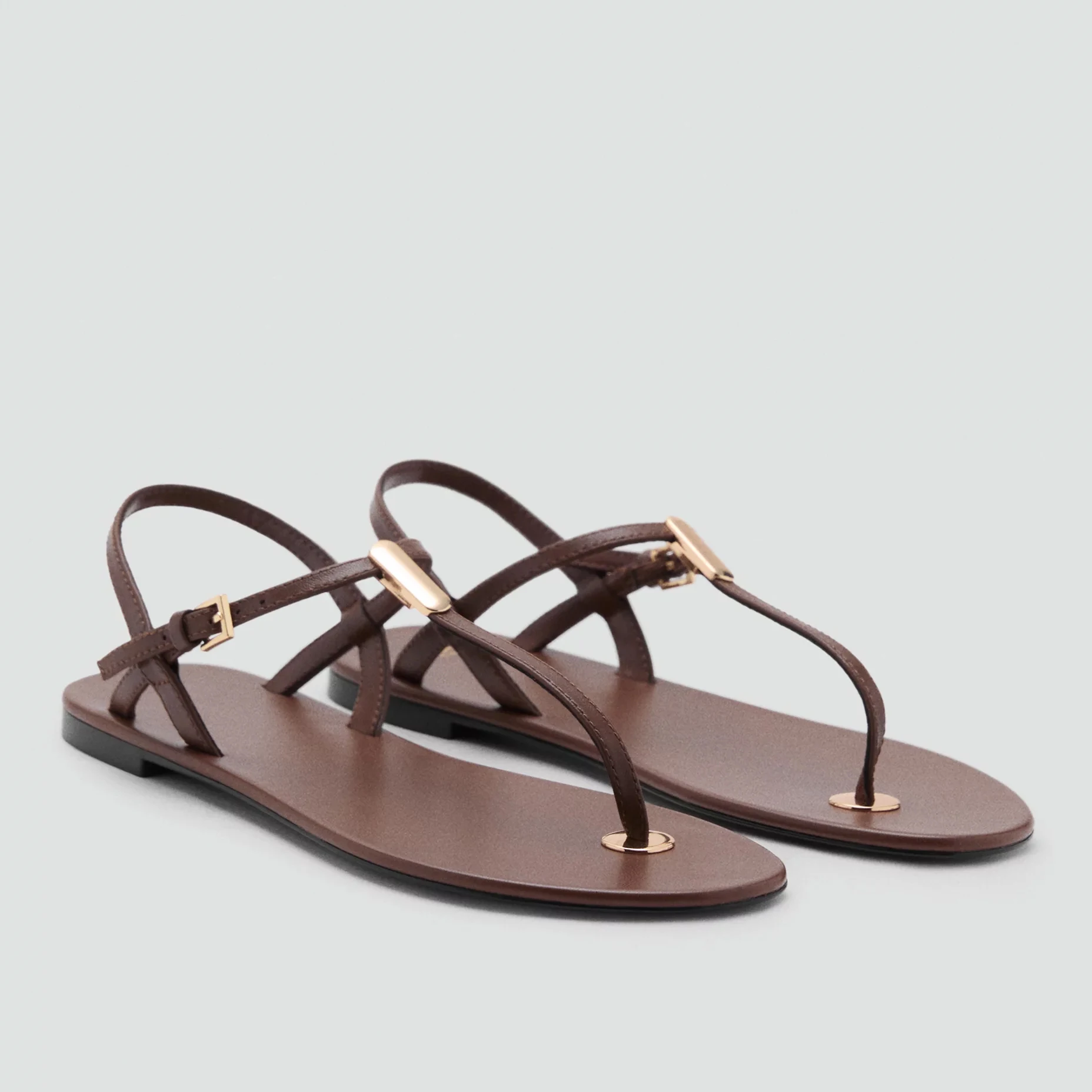 Mango Roman Style Flat Bottom Sandals Women's Summer New Slip-On Beach Shoes Ankle Strap Open-Toe Fashionable Lightweight